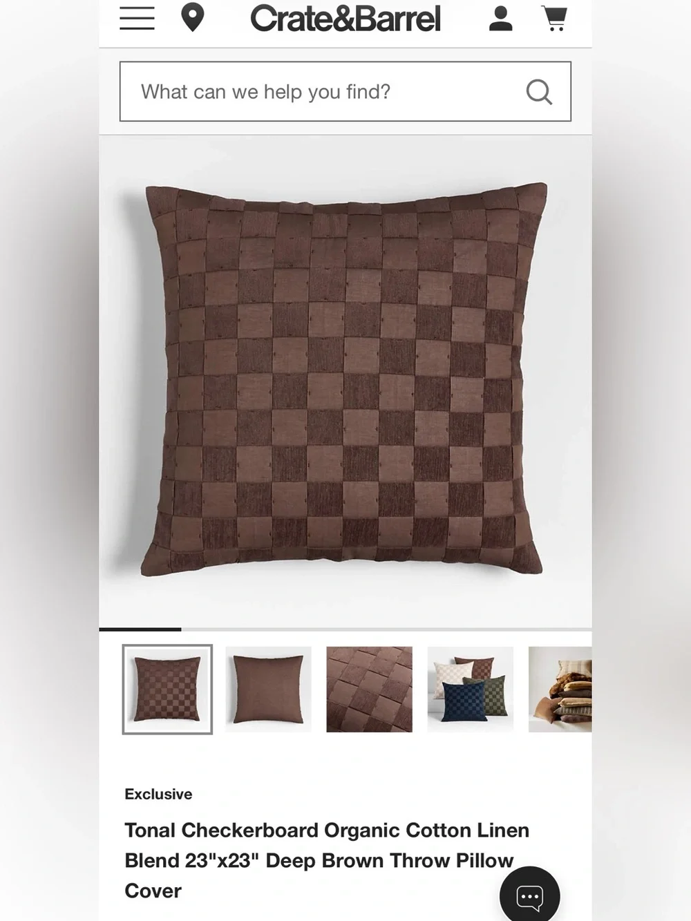 CRATE & BARREL - Woven Organic Cotton/Linen Square Throw Pillow in Brown
